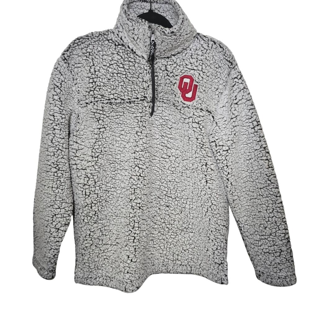 Oklahoma Sooners Campus Sherpa 1/4 Zip Pullover Women's Medium Grayish White Red